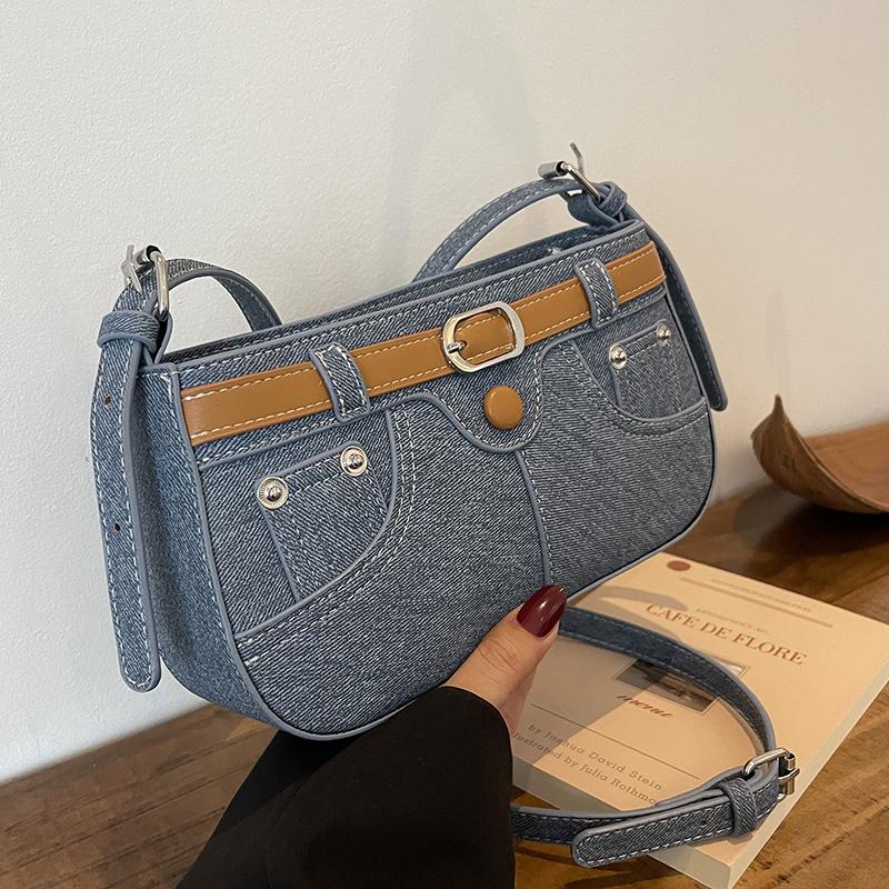 Модные джинсовые сумки для женщин, новые ретро-лоскутные женские маленькие квадратные сумки, корейские нишевые простые синие кошельки на одно плечо