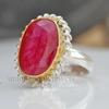 Rich Pink Red Raw Ruby 925 Sterling Silver Yellow Gold Ring Jewelry, Two Tone Ruby Ring, Handmade Gift Ruby Ring
