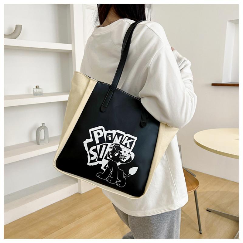 Холщовая сумка-тоут, женская сумка через плечо, большая вместительная студенческая сумка с героями мультфильмов