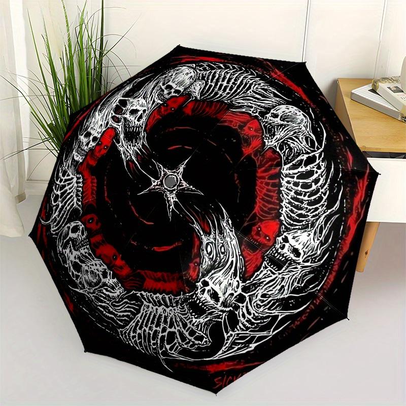 1pc Skeletal Yin-Yang with Red Highlights Umbrella with Plastic Handle,Suitable for All Seasons Home Travel Outdoor UmbrellaB1812