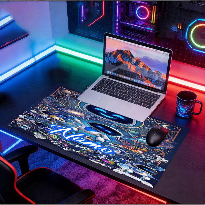 Custom Name Personalized Cosmic Bot Crew Pattern Mousepad, Laptop PC Desk Mat, Decorative Desk Mat for Home Keyboard Pad Gift