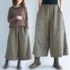 Women's Four Seasons Models Plus Size Elastic Waist Curry Plaid Trousers Seven Points Wide Leg Trousers Commuter Trousers