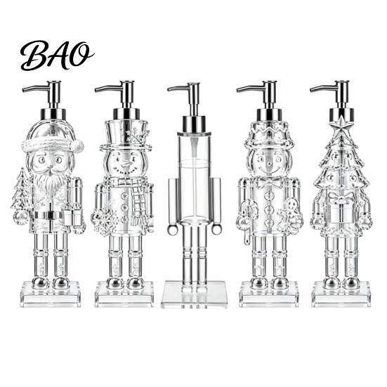 Transparent Soap Holder for Hotel B&B Christmas Theme Hand Dispenser, Nutcracker/Santa/Snowman/Cookie Man/Christmas Tree Shape, 55 Ounce Durable Thick