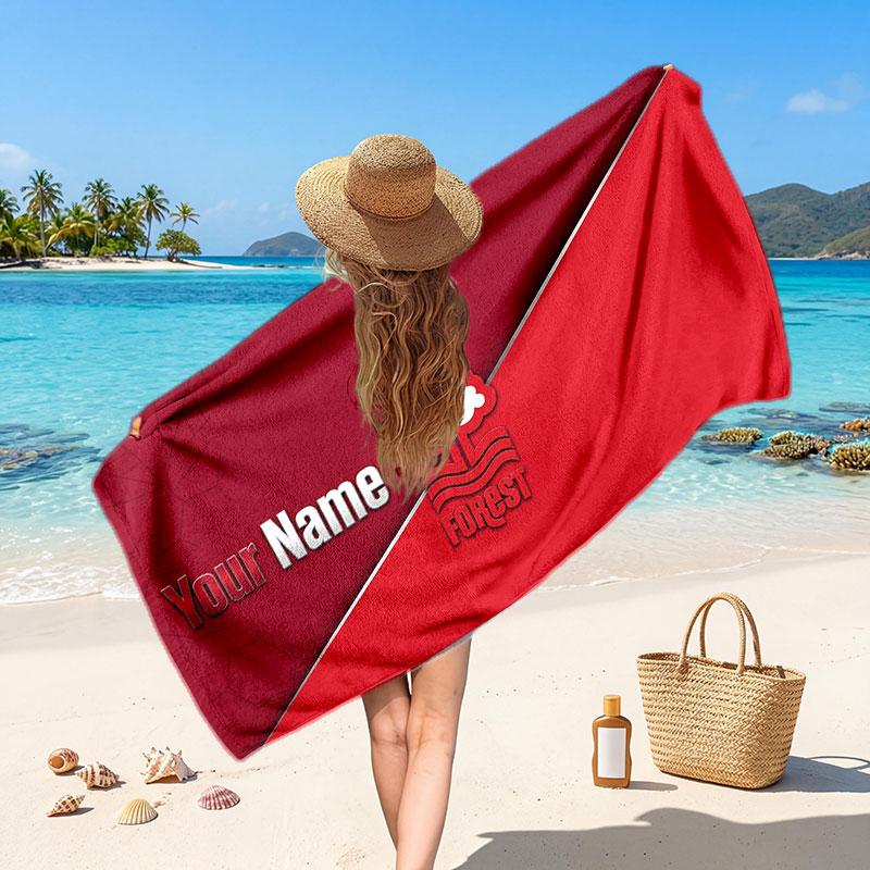 Nottingham Forest Custom Beach Towel, Personalized Name Text Print, Football Logo Soft Quick‑Dry Towel Holiday Gift