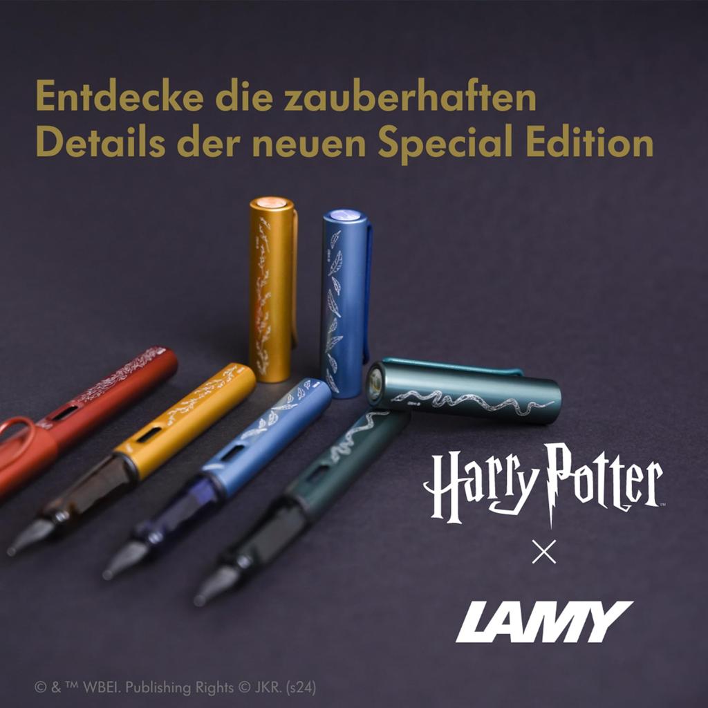 LAMY Harry Potter Set Special Edition Fountain Pen with House Engraving Steel Medium Size Lightweight Aluminum Body Includes LAMY T10 Blue Cartridge