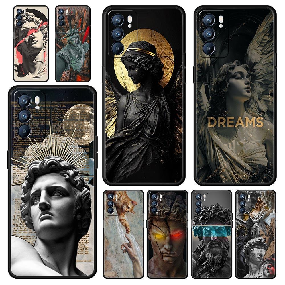 Fashion Ancient Greek Statues Phone Case For Oppo A17 A31 A54 A57 A78 A79 A98 Find X5 X6 Reno 6 7 8 10 11 12 13 F Pro Soft TPU