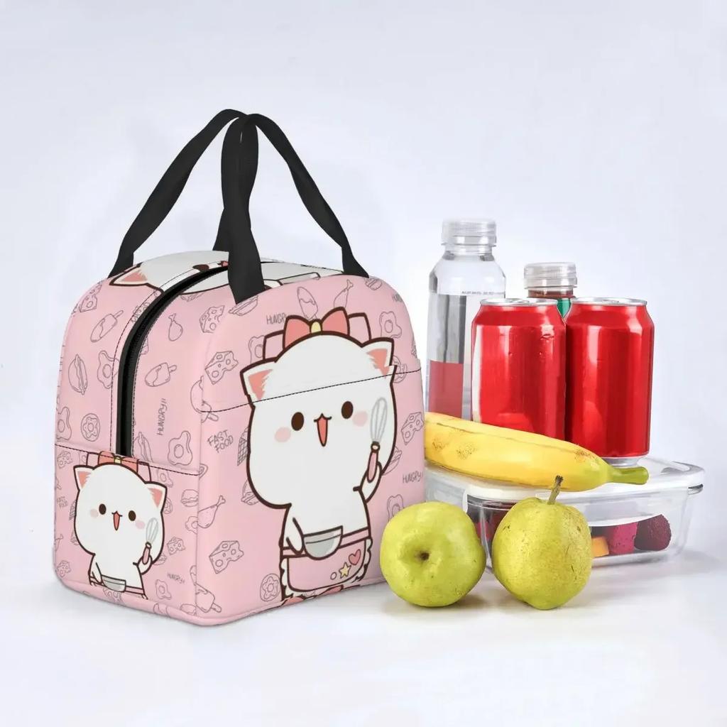 Mochi Cat Chef Peach Insulated Lunch Bag for Outdoor Picnic Peach And Goma Resuable Thermal Cooler Lunch Box Women Children