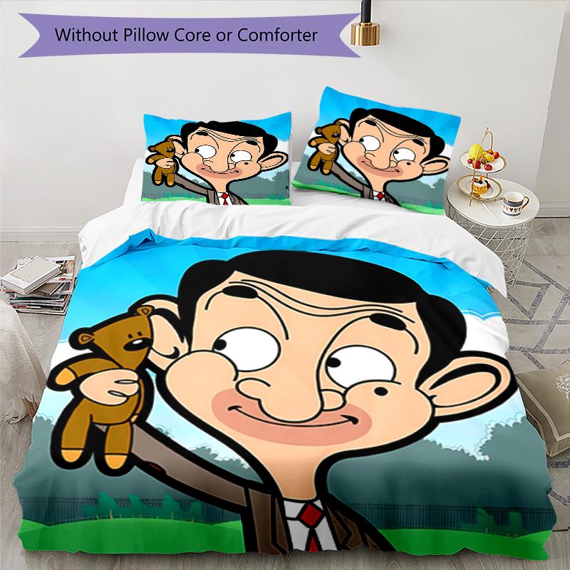 3pcs Mr. Bean pattern bedding set duvet cover set includes duvet cover &pillowcases, perfect all season bedroom decoration & gift