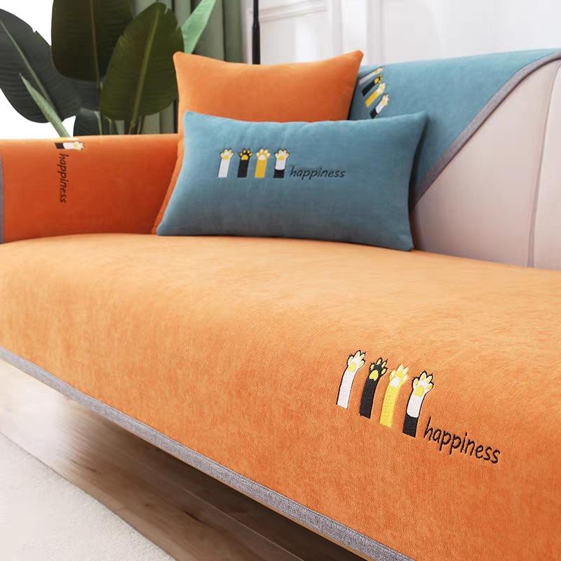 Soft Chenille Embroidered Sofa Towel Universal Sectional Anti-cat Scratch Sofa Cover Anti-slip Couch Cover for Living Room