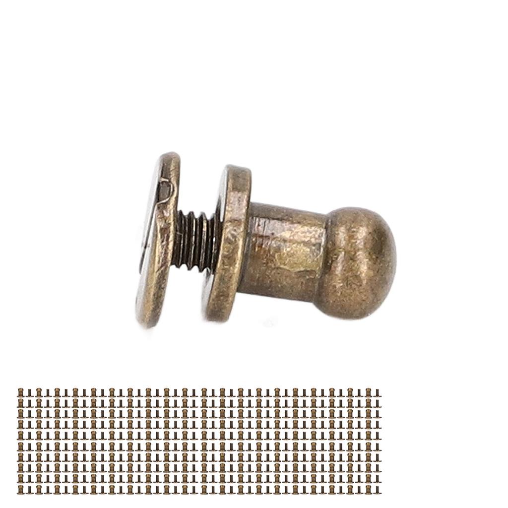 200 Sets Chicago Screws Round Head Rivets 7x5mm DIY Handcraft Pure Copper Round Head Rivets Leather
