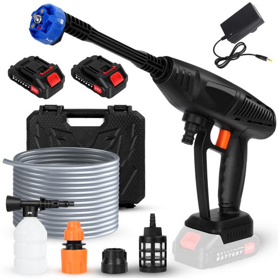 Electric Car Washing Machine Cordless Pressure Washer, Battery Powered Washer with 6-in-1 High Adjustable Nozzles, 24V Portable Power 2 Rechargeable