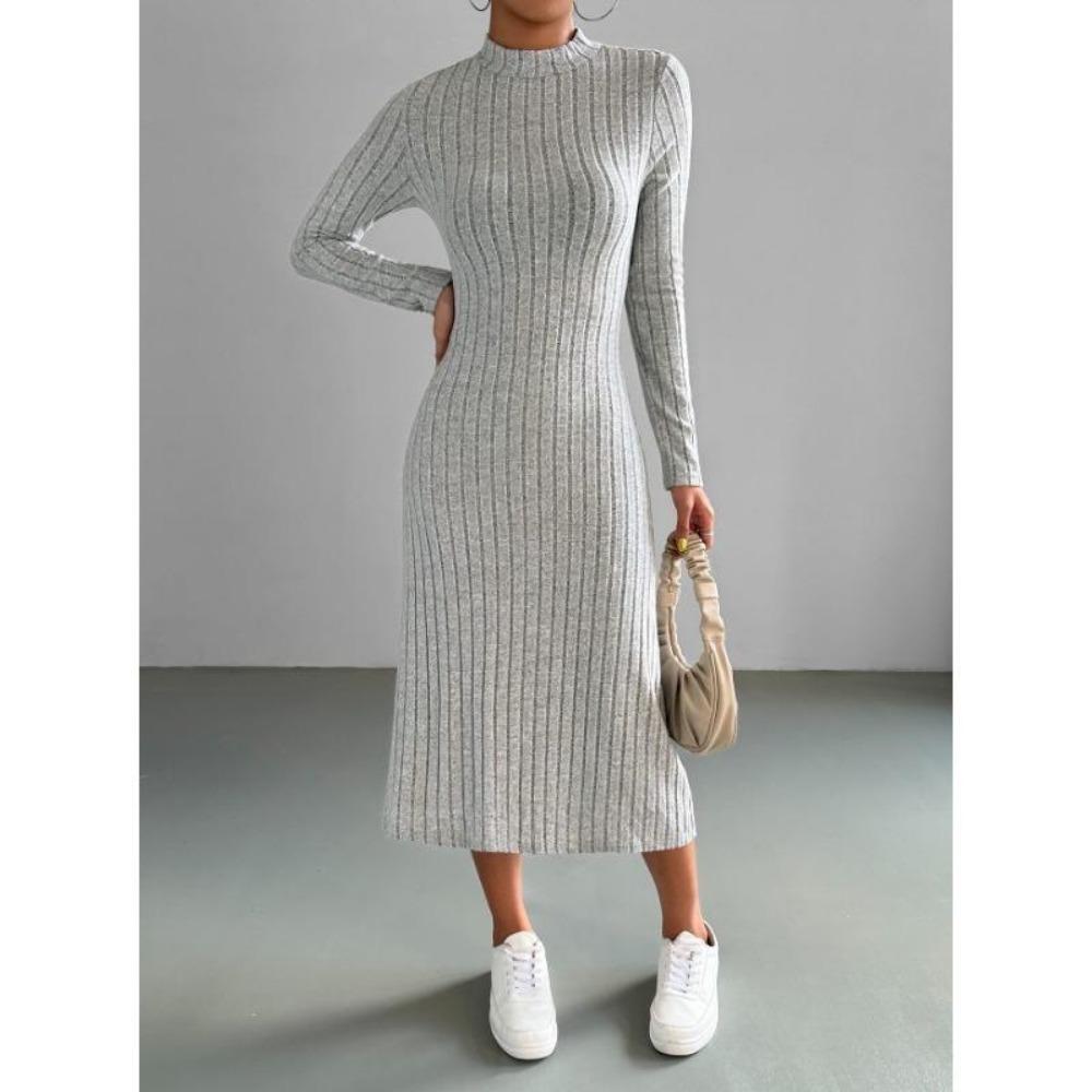 Осень-зима женское ребристое трикотажное платье элегантное шикарное модное длинное рукава с круглым вырезом облегающее платье-корсет в уличном стиле