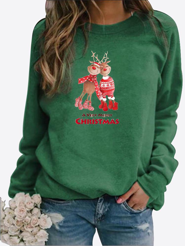 Весенне-осенний женский свитер с рождественской тематикой, утолщенный повседневный свитер с круглым вырезом и длинными рукавами, топ больших размеров