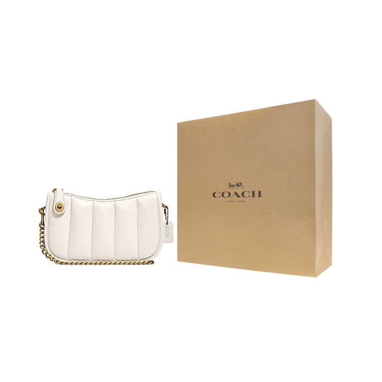 Coach Swinger 20 Quilted Chain Zip Closure Lambskin Leather Shoulder Bag Women Shoulder Bag Pink White C3490-B4HA
