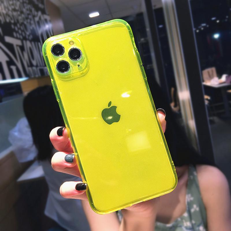 Неоновый флуоресцентный однотонный чехол для телефона для Apple iphone 17 16 15 13 12 11 Pro MAX 14 X XR XS 8 7 Plus Мягкий IMD чехол Прозрачная задняя крышка телефона