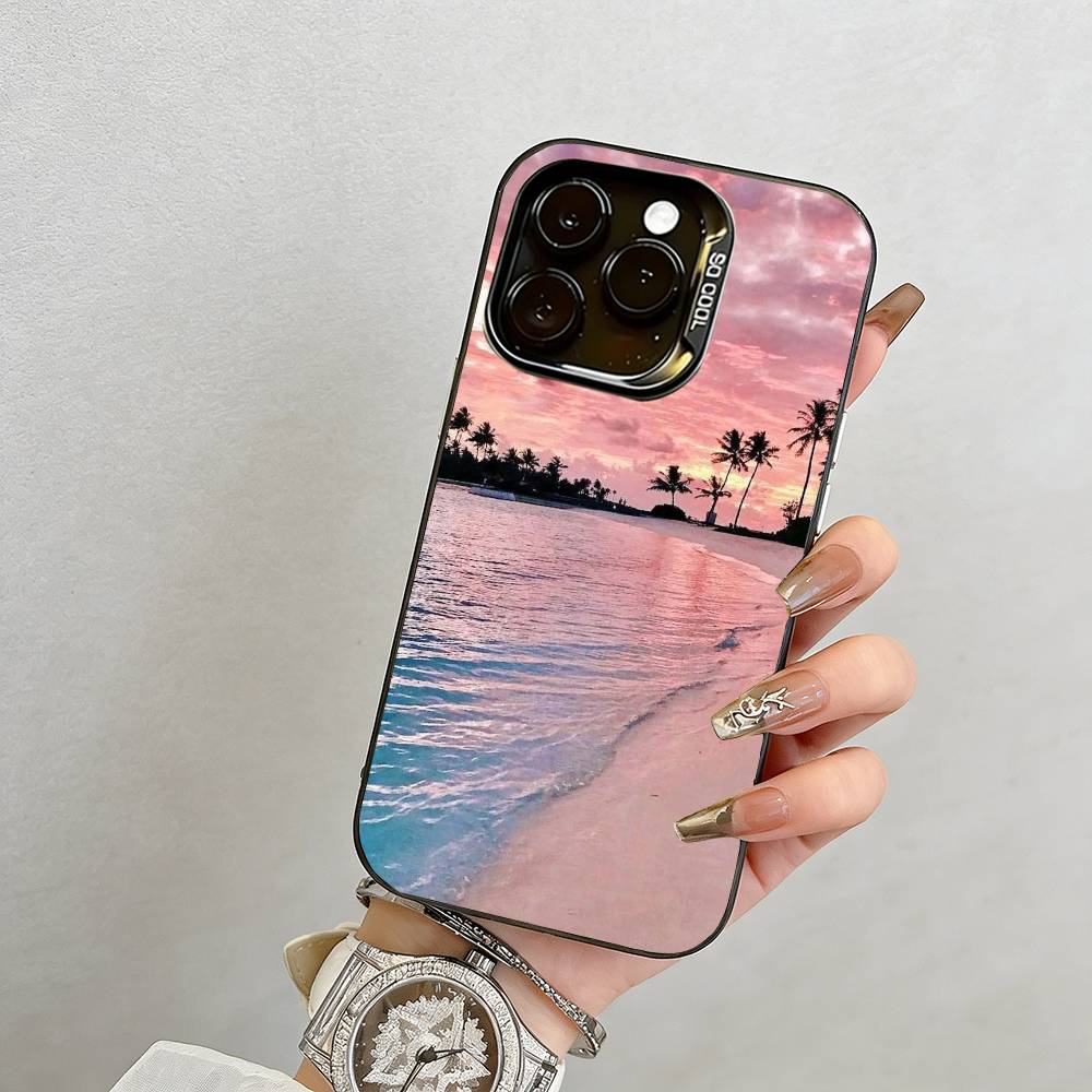 Чехол для телефона "Закат на море" для iPhone 17,16,15,14,13,12,11 Plus,Pro Max,XS,Красочный Серебристо-Черный Чехол