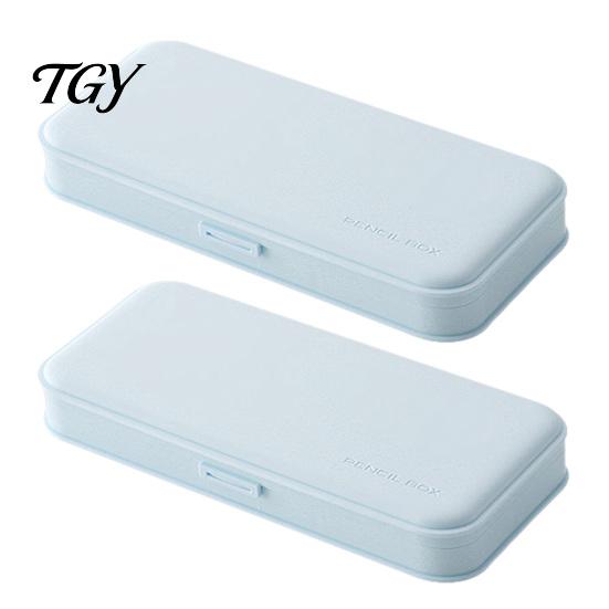 Hard Shell Pencil Organizer for Backpack 2Pcs Simple Case Students, Plastic Holder Macaroon Color Pouch with Multiple Compartments, Lightweight