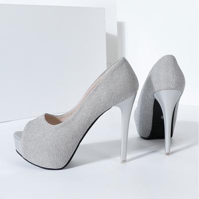 Туфли на высоком каблуке 12 см. Тонкие каблуки. Водонепроницаемая платформа с заостренным носком. Серебряные туфли-лодочки. Женская обувь.