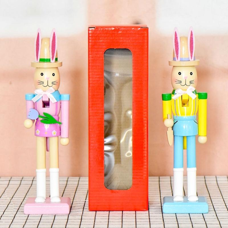 Деревянные Щелкунчики для Орехов в Виде Кролика с Безопасной Краской, Высотой 25 см, Декоративная Игрушка для Пасхального Праздника и Комнаты Ребенка, Подарок для Настроения
