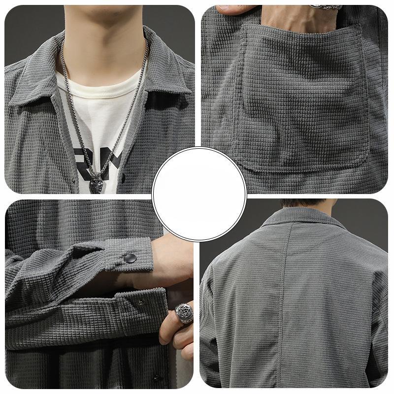 Куртка из вафельной ткани, мужская свободная и универсальная рубашка с длинными рукавами в американском стиле в стиле ретро, модная повседневная куртка