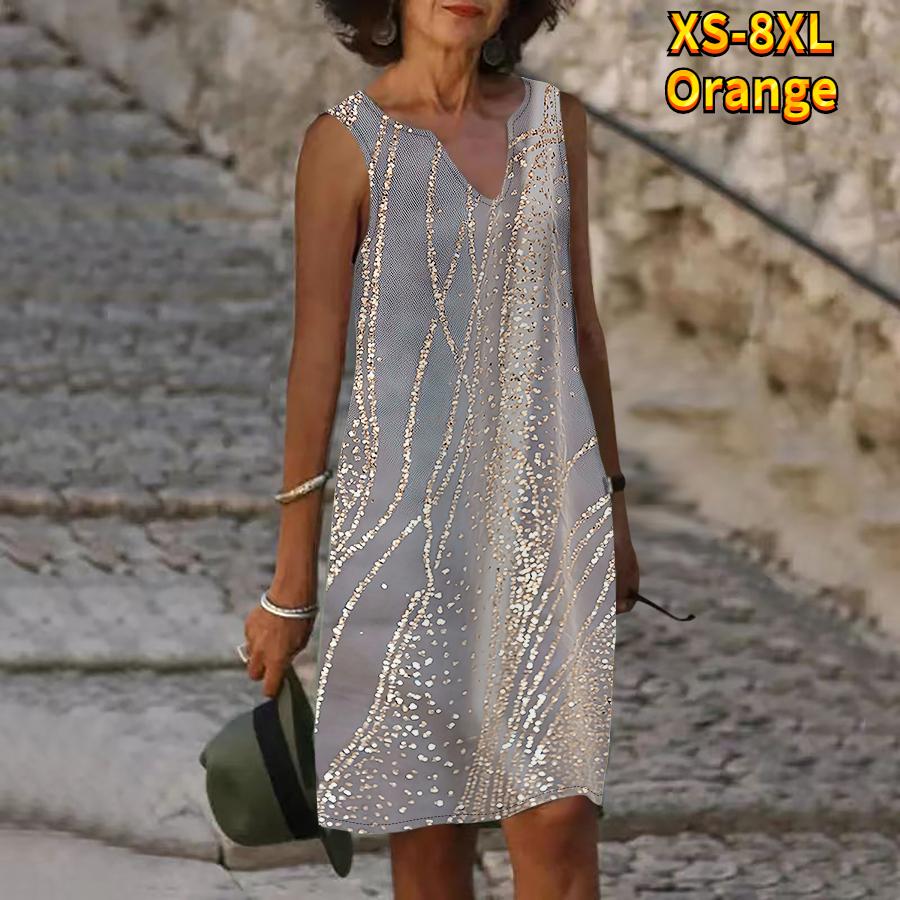 Женское летнее платье с серебряным блестящим принтом и v-образным вырезом, повседневное модное платье без рукавов, повседневные свободные сексуальные платья размера плюс XS-8XL