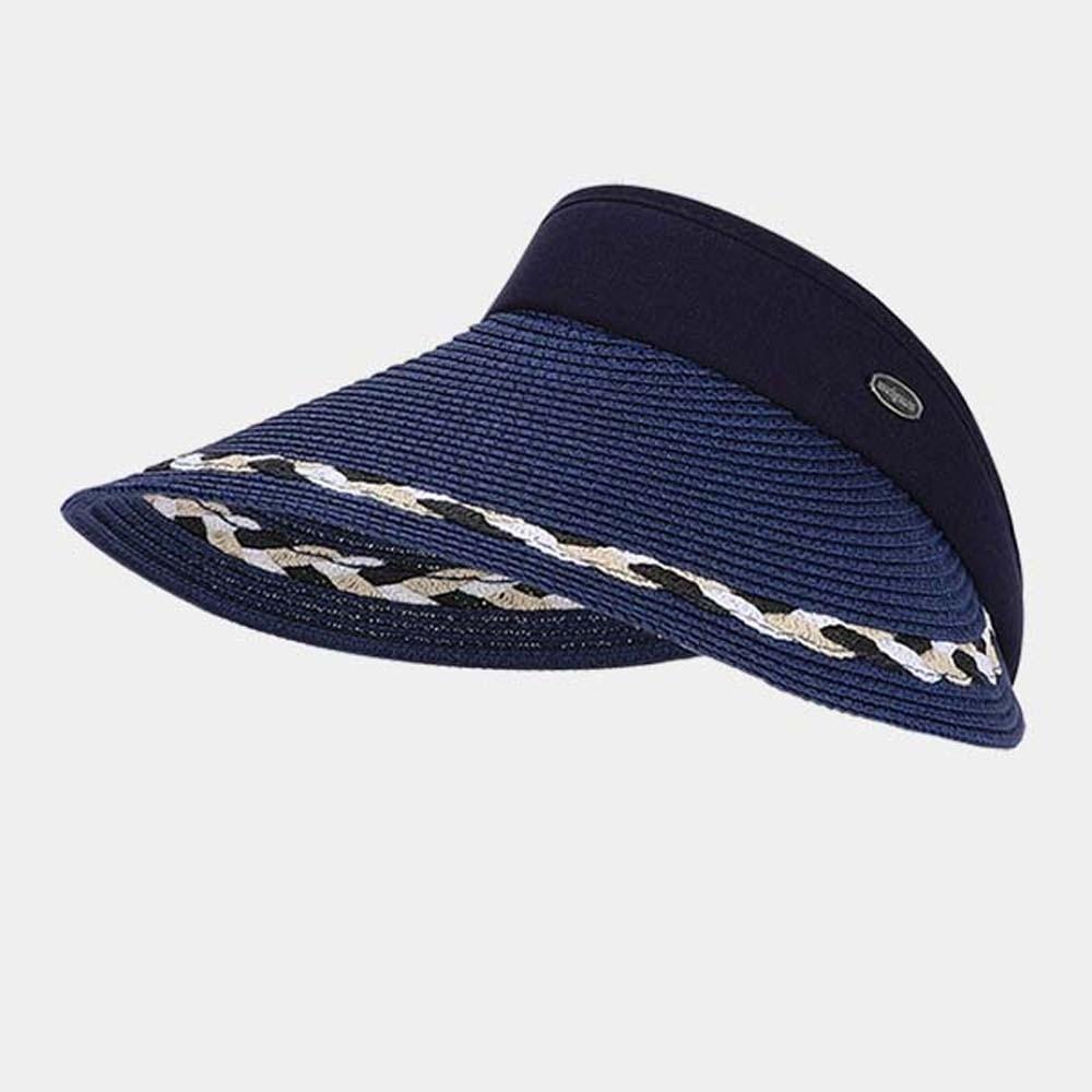 Portable Straw Visor Cap Breathable Sunscreen Empty Top Hat Sport Wide Brim Woven Cap Seaside