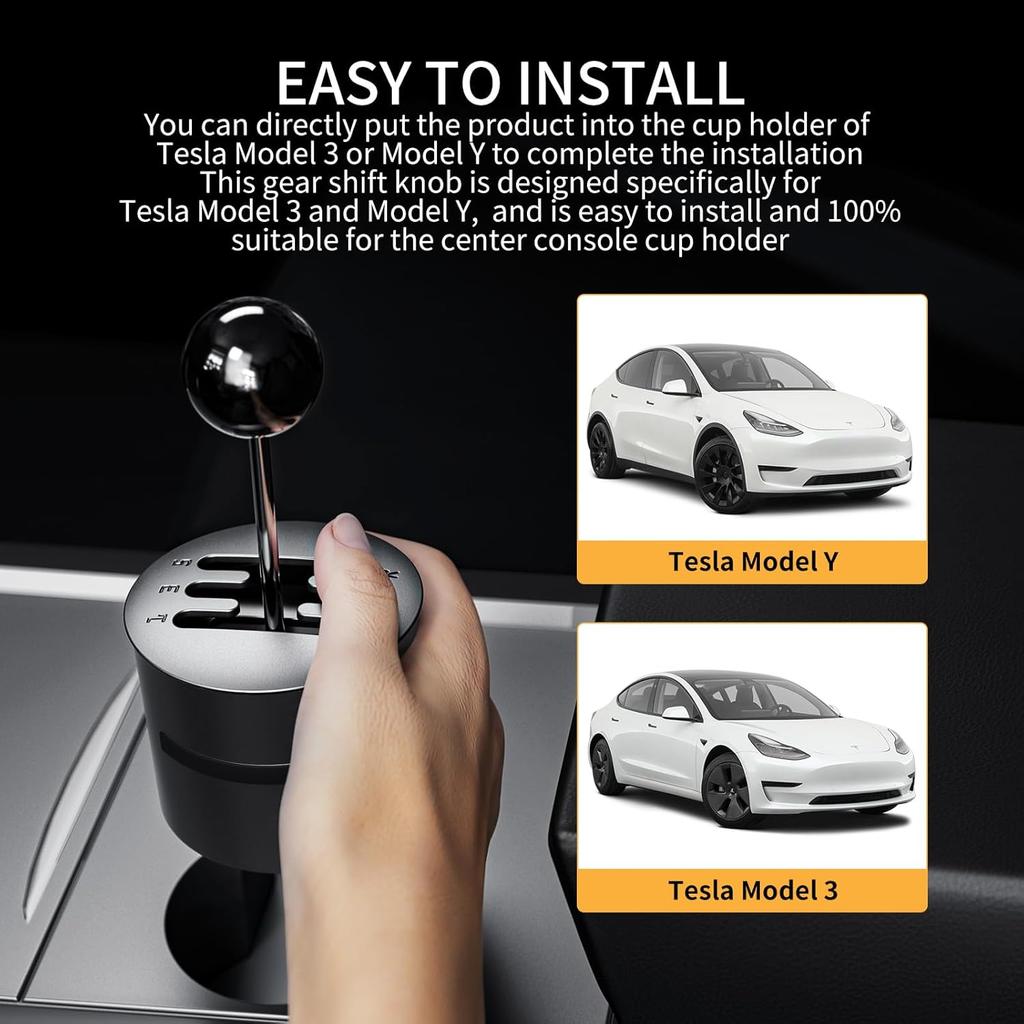 Cup Holder Shifter For Tesla Model 3, Model Y Accessories, Creative Fidget Toy, Manual Gear Stick Control Sense, Rediscover Mechanical Feel, Black