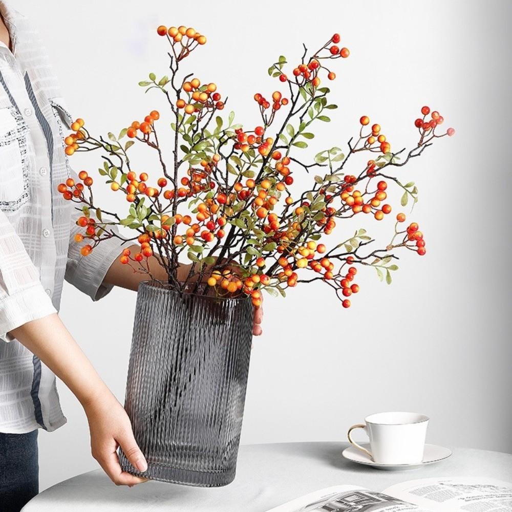 Long Branches Red Berry Bouquet Realistic Simulation Autumn Fruit Artificial Flower Plastic Decorative Artificial Plants Branch