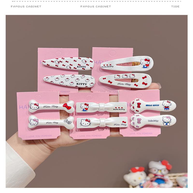 2/5 шт. Заколки для волос Hello Kitty, Треугольные волнистые заколки, Заколки-уточки, Аксессуары для волос, Милые и крутые, Серебристые кошки, Каваий