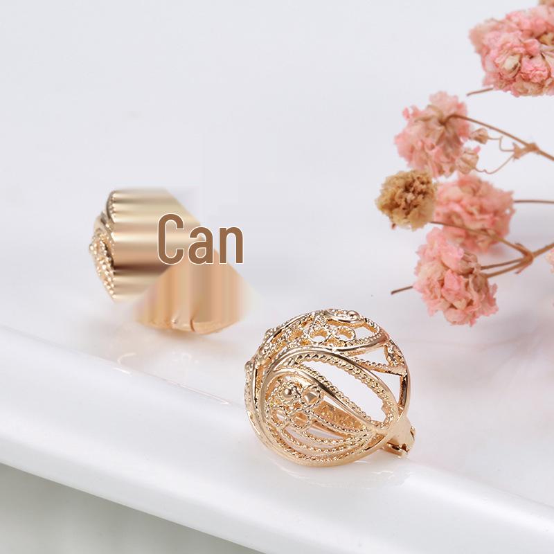 Women's 585 Rose Gold Hollow Carved Hemispherical Earrings: European & American Fashion