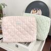 Косметичка большой вместимости стеганая в розово-зеленую клетку - милый корейский стиль для хранения туалетных принадлежностей