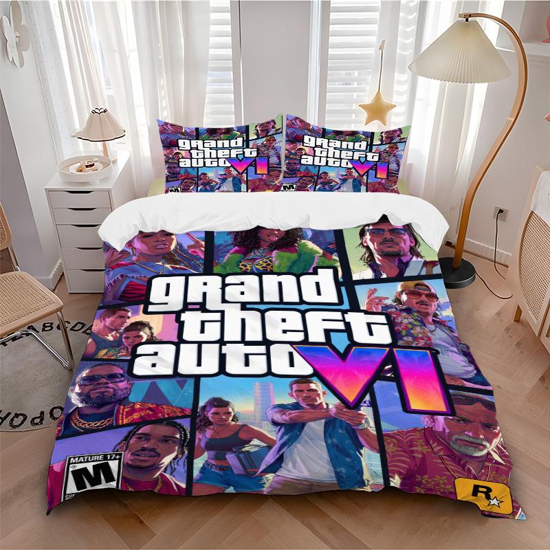 Gta Vi Adventure Print 3Pcs Bedding Setduvet Cover With 2 Bedropillowcase Home Birthday Gift