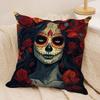 Sugar Skull Girl Cushion Cover Soft Plush Fabric DoubleSided Printed Sofa Cushion Cover for All Seasons Home Decor Gift