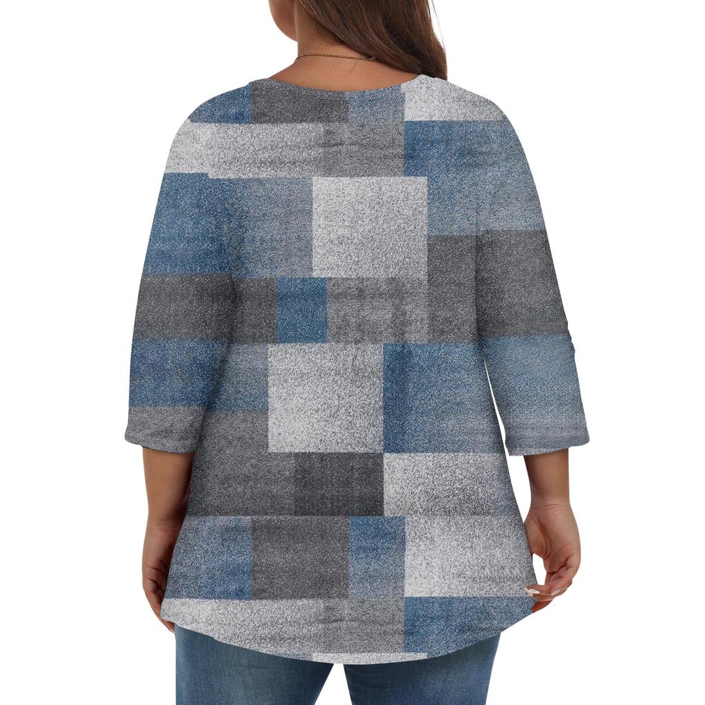 Womens Plus Size Tops 3/4 Sleeve Sleeve Shirts V Neck Casual Clothing Clothes Prints Tops