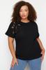 Women's Style Plus Size Basic Knitted T-shirt with Embroidery Detail