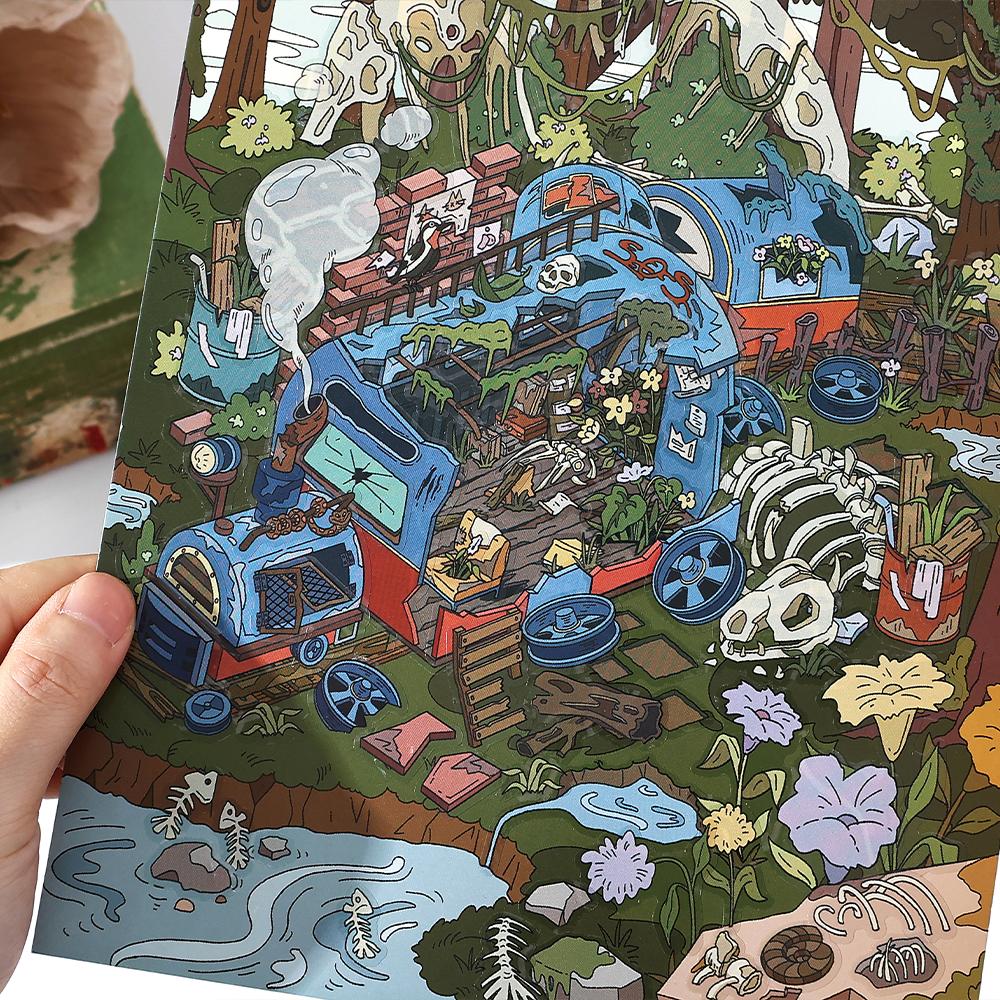 2.8D Landscaping Scrapbooking Stickers Miniature Cabin Scene Stacking Pasting Hand Account Stationery Gift for Kid Child