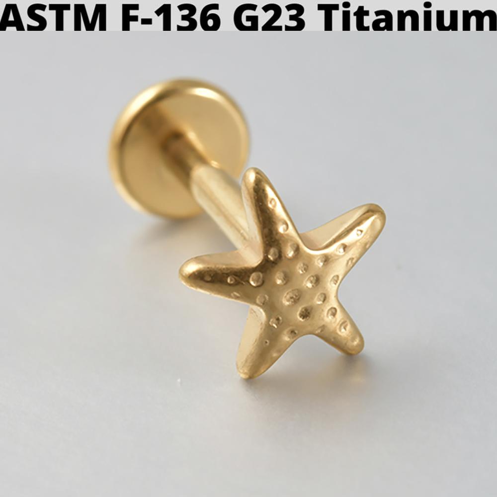Серебряная четырехконечная звезда G23 Сплошной титан Серьга-гвоздик для хряща 16G С внутренней резьбой Солнце Хеликс Мочка уха Пирсинг Украшение