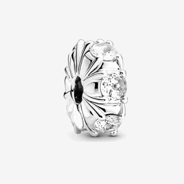 925 Sterling Silver Colorful Beads Transparent Shiny Row Clip Charm Fit Women Bracelet DIY Jewelry