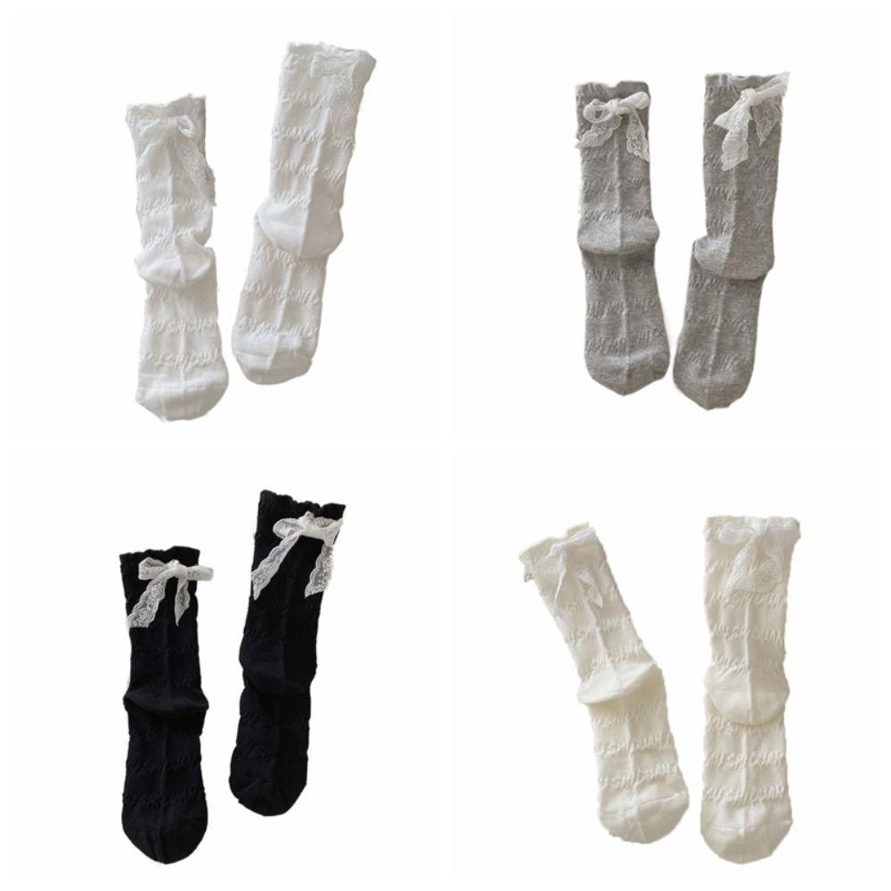 3Pairs Ins Style Lace Bow Socks Thin Sweet Socks Women Soft Mid Tube Socks  Lady