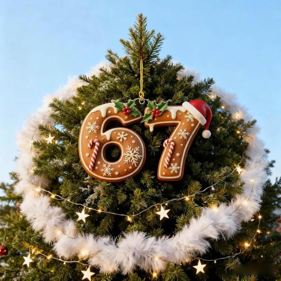 2 шт. 67 Рождественские украшения Забавные Шесть Семь Пряничные подвесные украшения Акриловый декор для праздничной елки Подарок для подростков, детей, семьи, друзей, коллег
