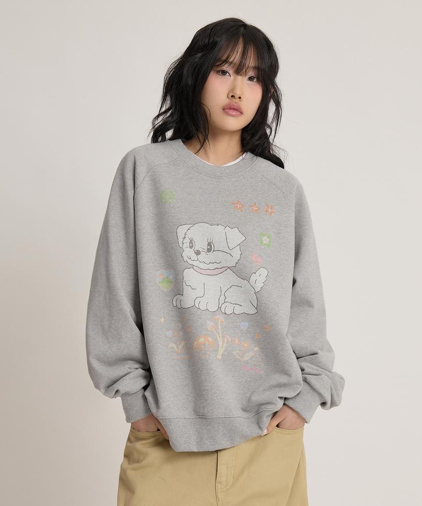 WAIKEI Vintage Cloud Drawing Raglan Sweatshirt Gray