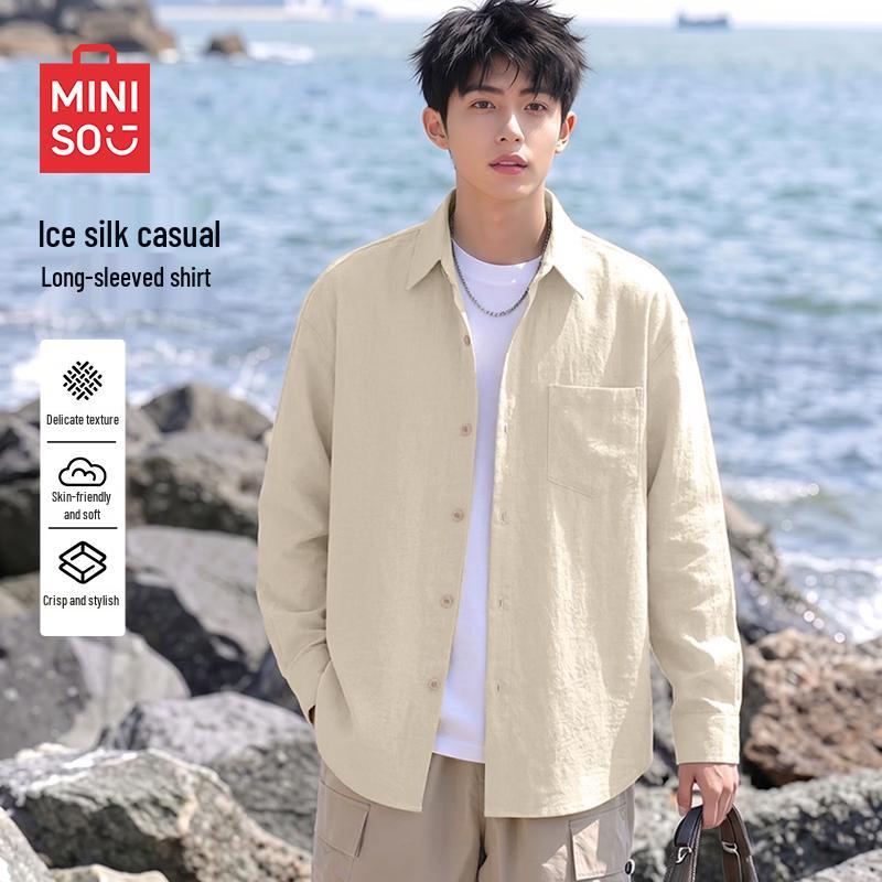 MINISO Men's Casual Ice Silk Long-Sleeve Shirt