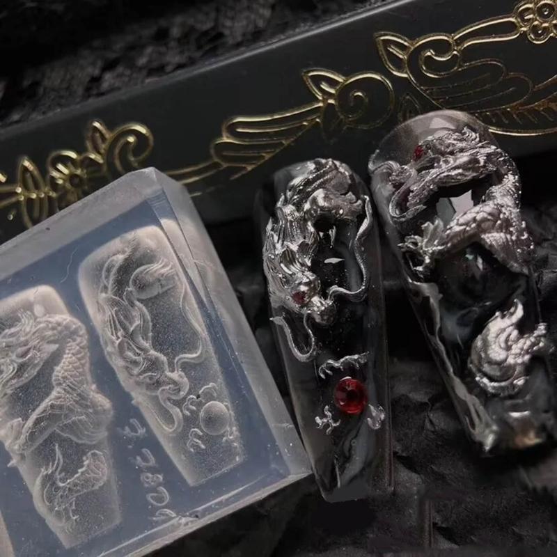 Силиконовые формы для дизайна ногтей, инструменты для самостоятельного изготовления ногтей, формы для резьбы по ногтям в виде дракона/змеи, силиконовый материал для украшения ногтей