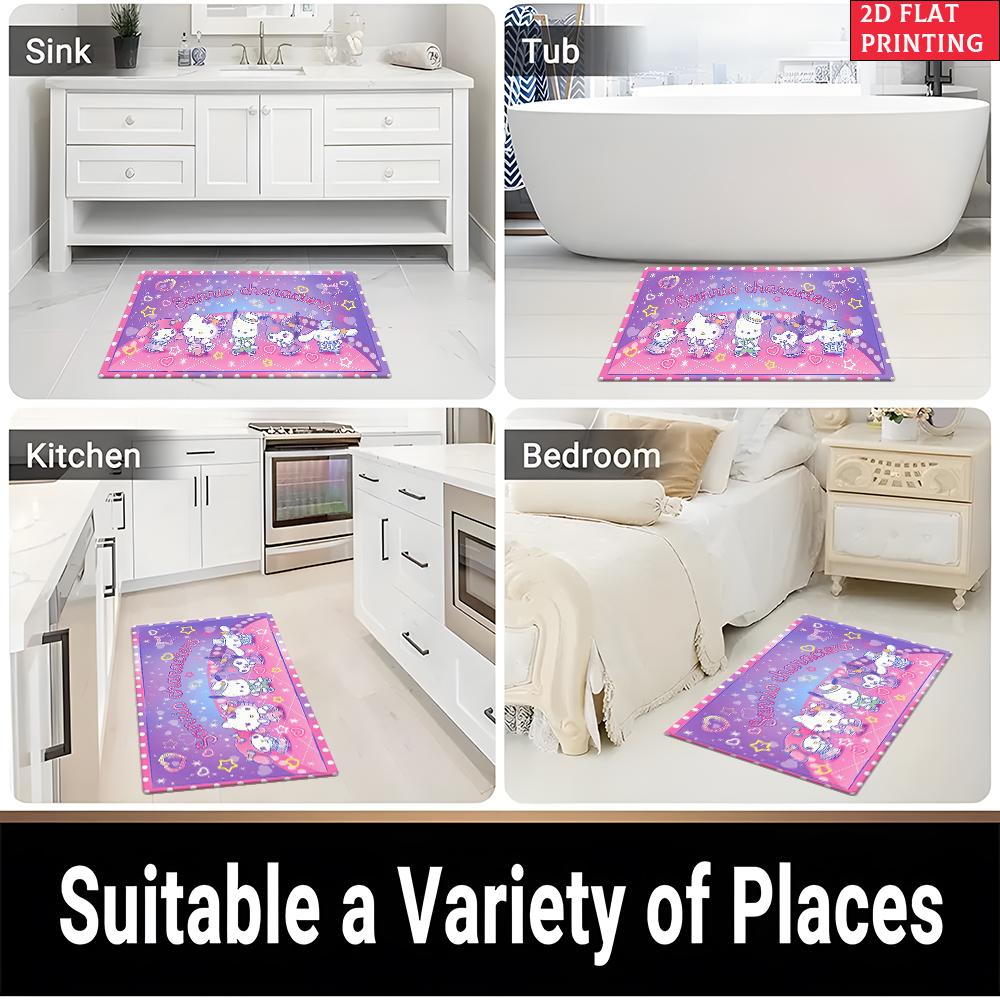 Kawaii Cute Cartoon Characters Doormat,2D Print Non-slip Floor Mat, Pink Purple Starry Entrance Rug for Girls Bedroom Decor Gift