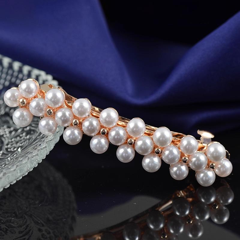Korean-style crystal hairpin with pearl spring clip hair accessory headpiece