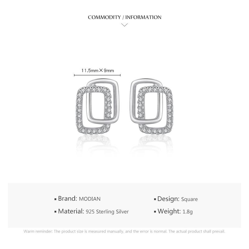 Модные серьги-гвоздики Modian из стерлингового серебра 925 пробы с двойными геометрическими узорами для женщин и девочек, антиаллергенные ювелирные изделия с прозрачным фианитом