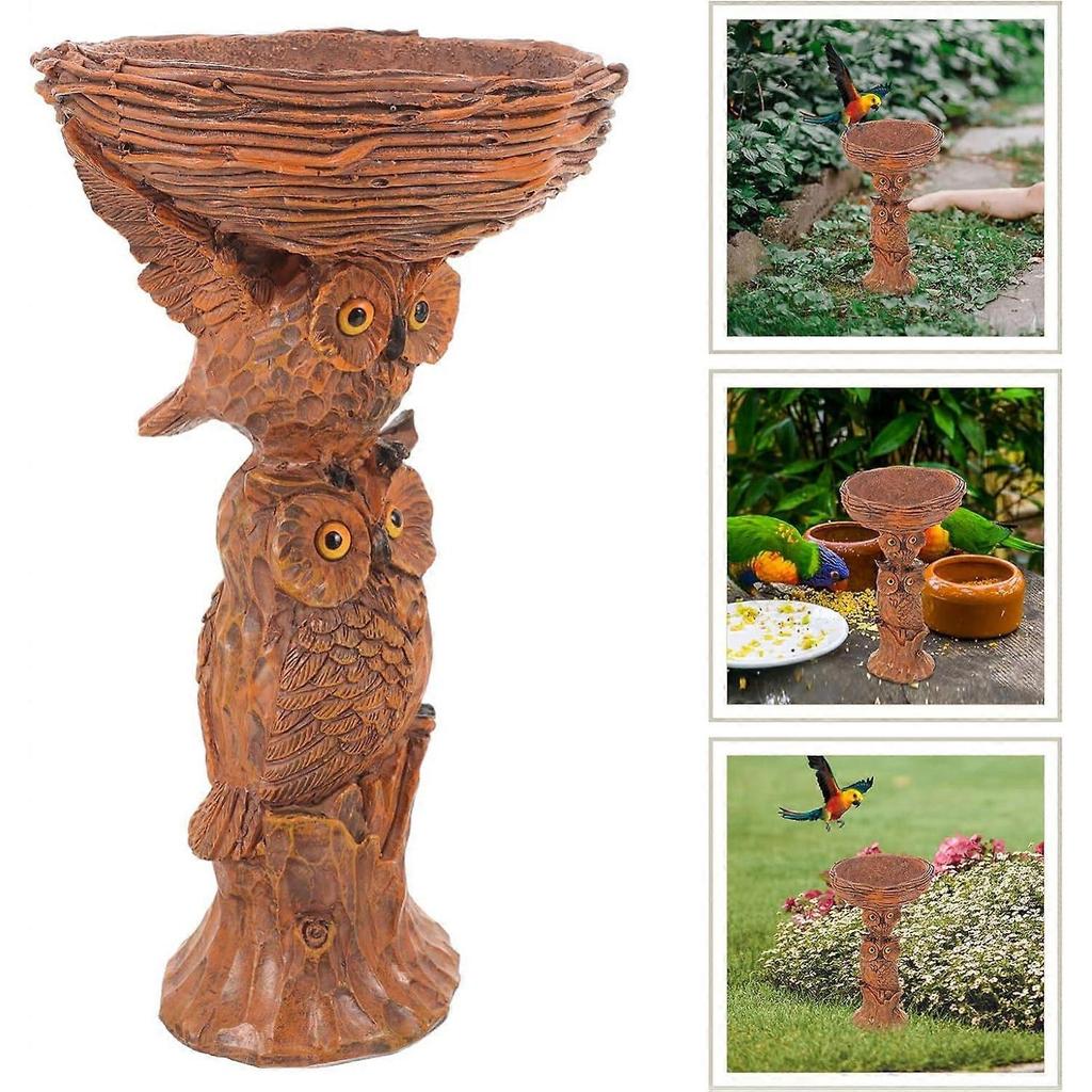 Garden Bird Bath Decorative Tray Bird Feeder Creative Owl Figurine Bird Bath Bird Feeder Garden Statue Bird Feeder Tray Lawn Bird Decor