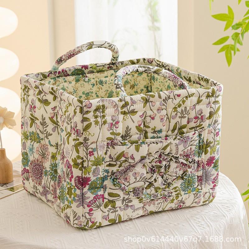 Fresh Floral Fabric Storage Basket Foldable Organizer Underwear Cosmetics Bedroom