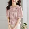 French Style Short Shirt for Women In Summer New Design Niche Pleated Waist-hugging Shirt
