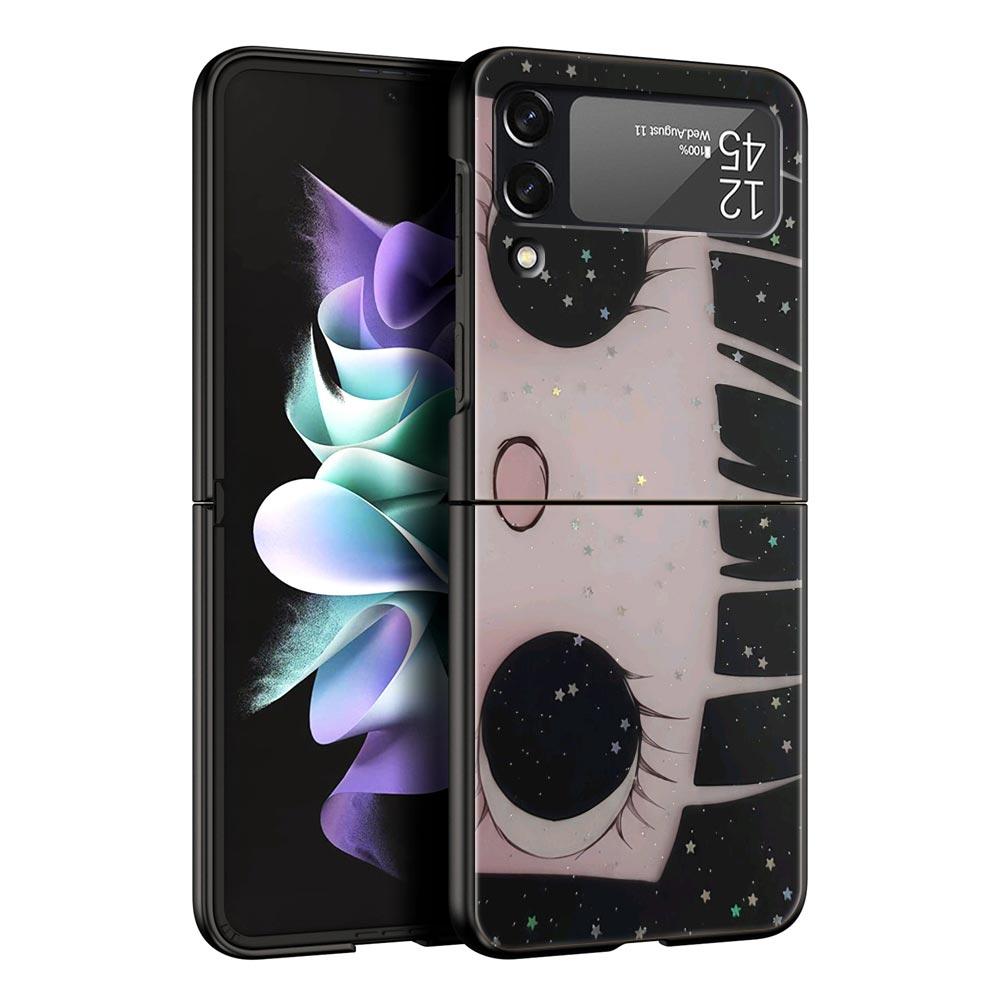 Жесткий ПК чехол для телефона Samsung Galaxy Z Flip 7 6 5 4 Черный чехол для Galaxy Z Flip 3 Складной Ударопрочный Милый Черный Сумка с Большими Глазами